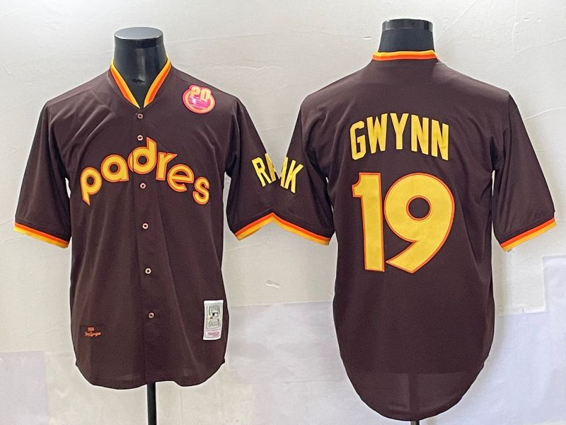 Men 2025 San Diego Padres #19 Gwynn Brown Throwback Nike MLB Jersey style 36